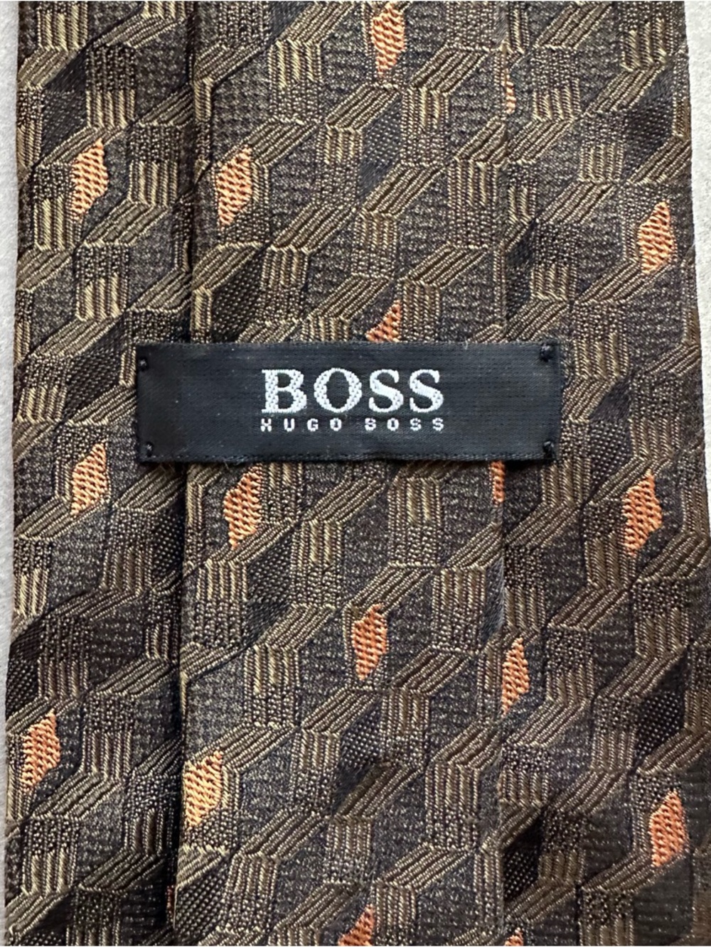Boss Brown Tie with Orange Dot Accents